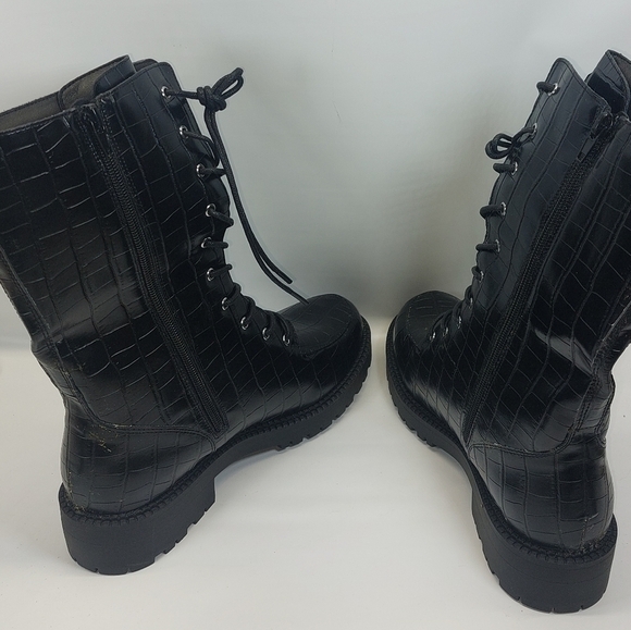 Coutgo Womens Mid Calf Lace Up Boots Lug Sole Closed ToeSide Zipper Military - Picture 9 of 9